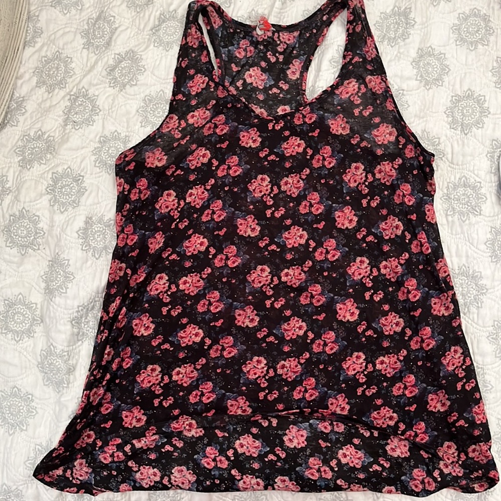 Free People Razorback floral tank top medium but stretch/oversized layering top!
